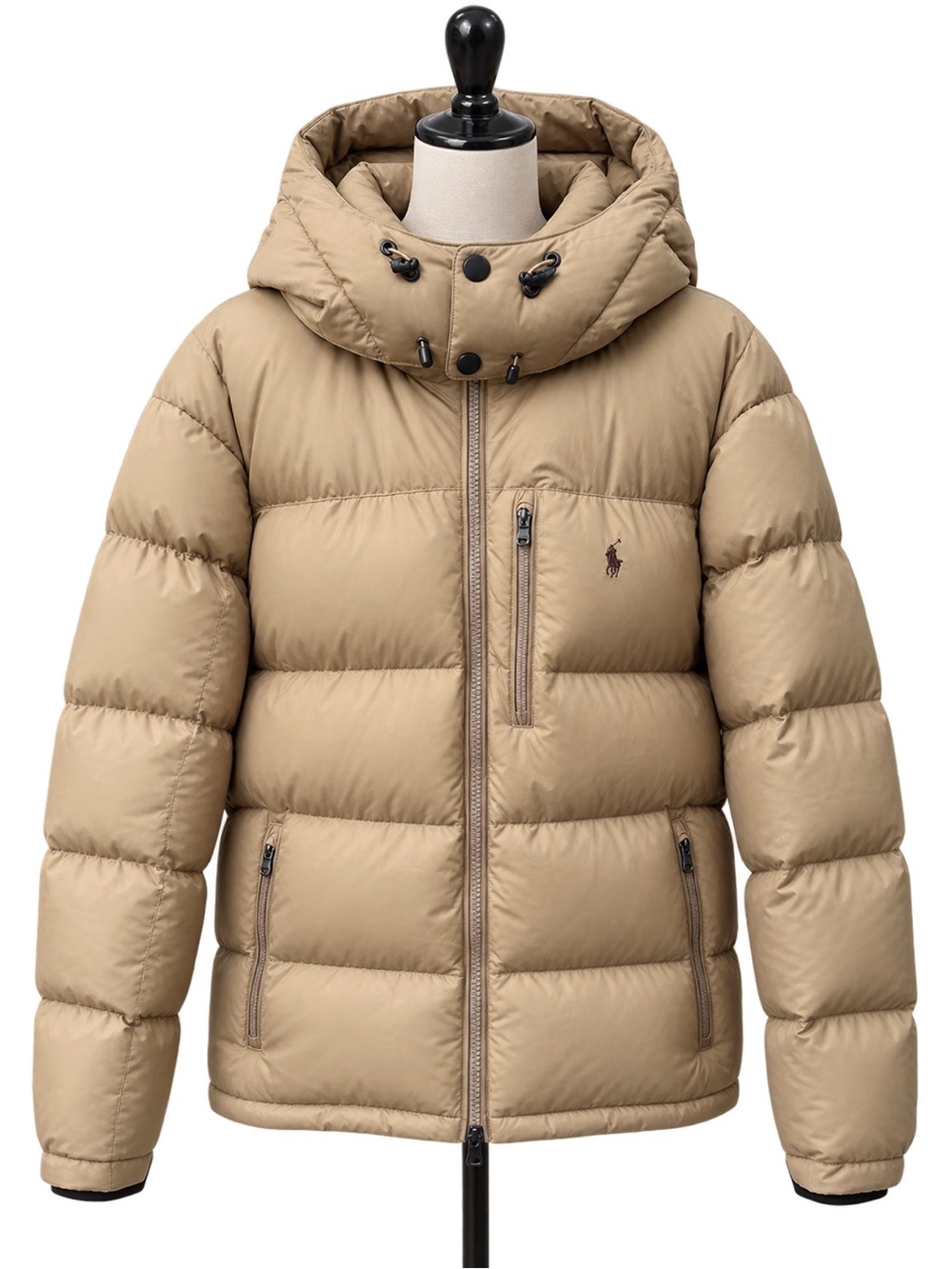 Polo by Ralph Lauren mens Khaki Tan Quilted Hooded Puffer Jacket
